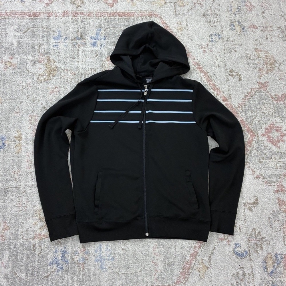 NY&Co Black Full Zip Activewear Hoodie M Striped Sweatshirt Athleisure Casual